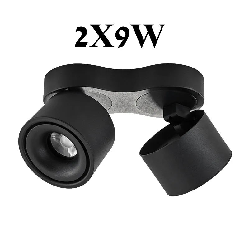 Foldable 360° Rotatable Dimmable COB LED Surface Downlight 7W-16W Double-Head to 32W Black