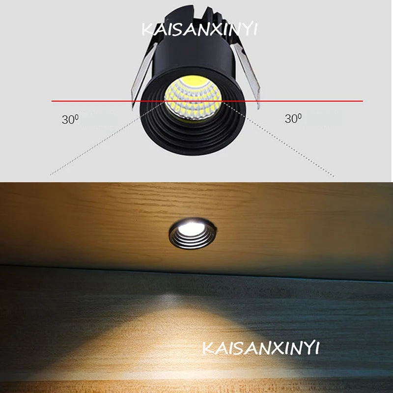 Dimmable Mini COB LED Recessed Downlight 3W 5W Knob Switch AC 90-260V Cabinet Ceiling