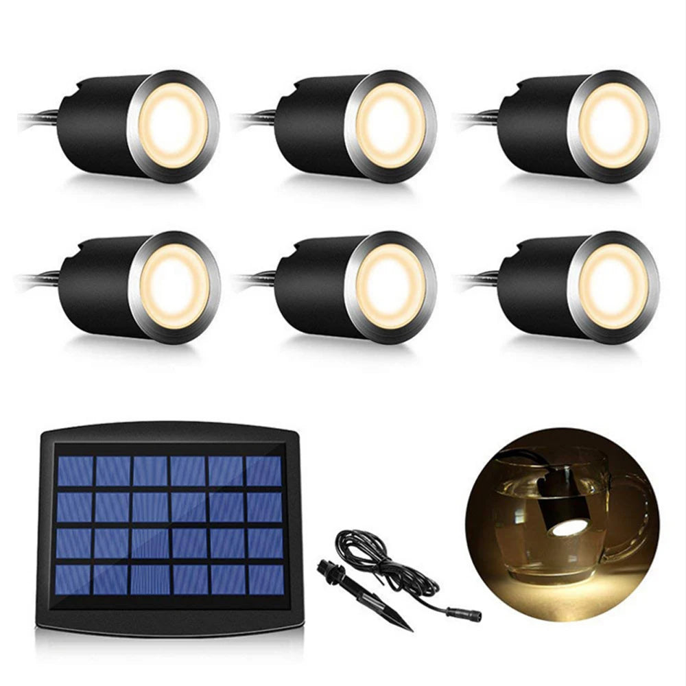 Solar LED Deck Recessed Ground Light IP67 Warm White Neutral White ABS Stainless Steel PC Built-in 2200mAh Battery 6 Pack 8 Pack