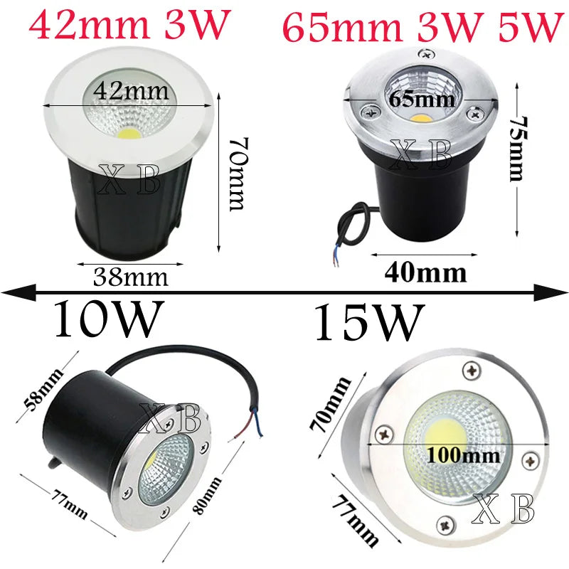 IP68 LED Underground Ground Light 3W 5W 10W 15W AC 85-265V or DC 12V 120 Degree 100 lm/W Aluminum Garden Path Landscape 4 Pack