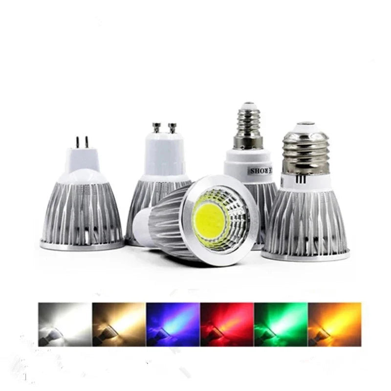 COB Epistar LED Spotlight 6W 9W 12W GU10 E27 E14 GU5.3 MR16 CRI 85+ 120° AC 85-265V