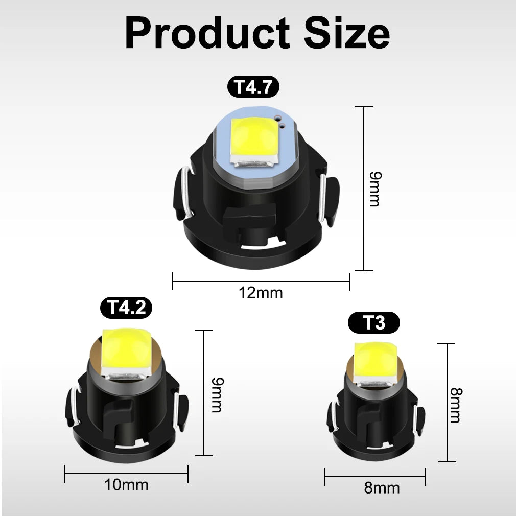 T3 T4.2 T4.7 LED Dashboard Bulb SMD3030 1W 100lm Canbus DC 12V 6 Colors 10-Pack