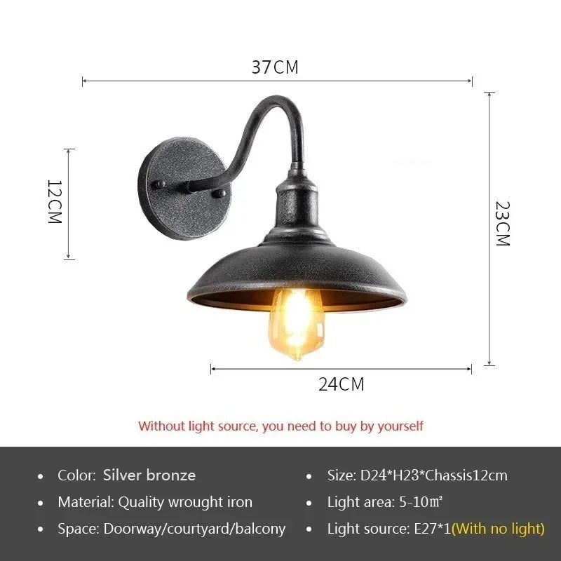 Vintage Iron IP65 Outdoor LED Wall Lamp E26 E27 D24-30cm Black Archaize Silver Gold AC 90-260V