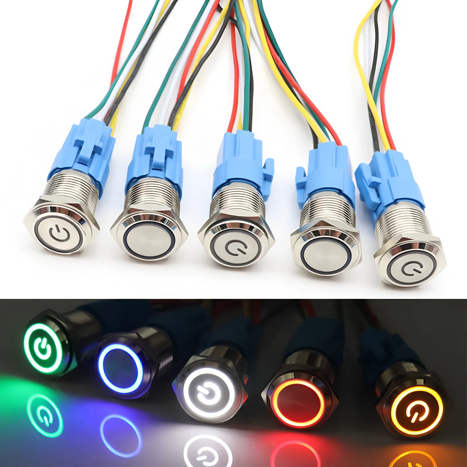 LED Illuminated Metal Push Button Switch 16mm 19mm 22mm 5A Momentary Latching 3-220V 5 Colors