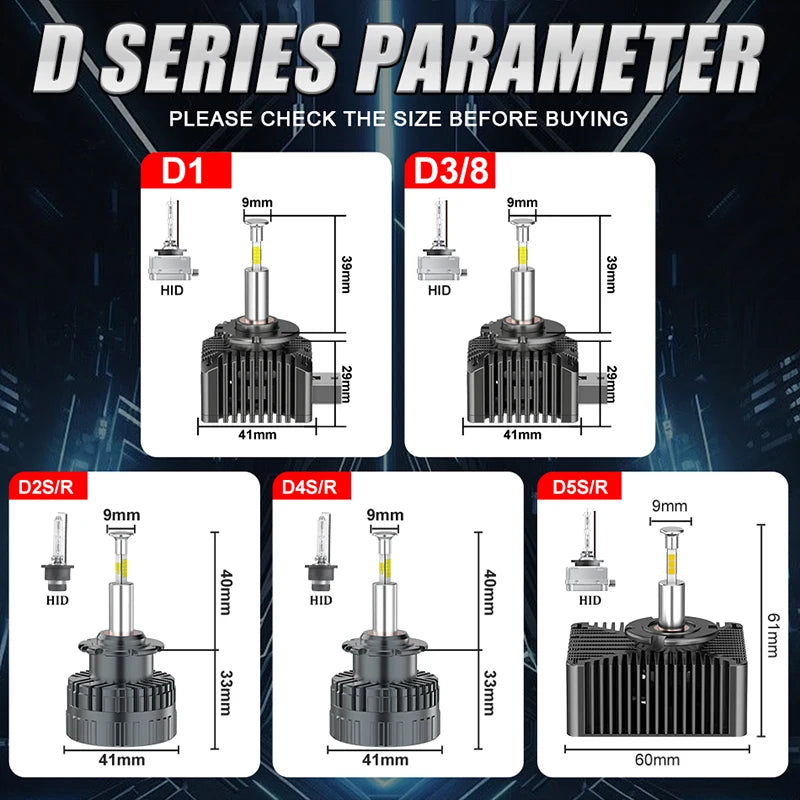 HLXG D1S D2S D3S D4S D1R D2R D3R D4R LED Canbus 6000K 9-36V IP68 Fan Cooled HID Upgrade