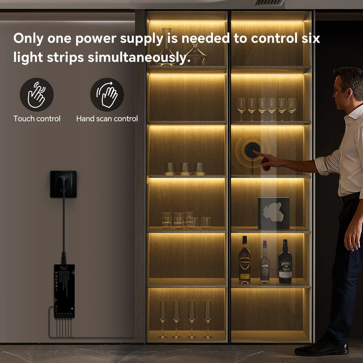 COB LED Strip Kit 8mm Black PCB 100-300cm Touch Dimmer Through-Wood AC 100-240V DC 12V