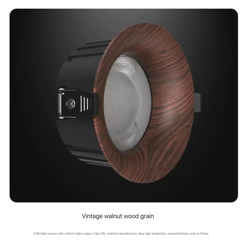Wood Grain COB LED Recessed Downlight 7W 10W 12W 15W 18W Aluminum CRI 97 120 lm/W Touch Switch Dimmable AC 100-240V Ceiling Spot