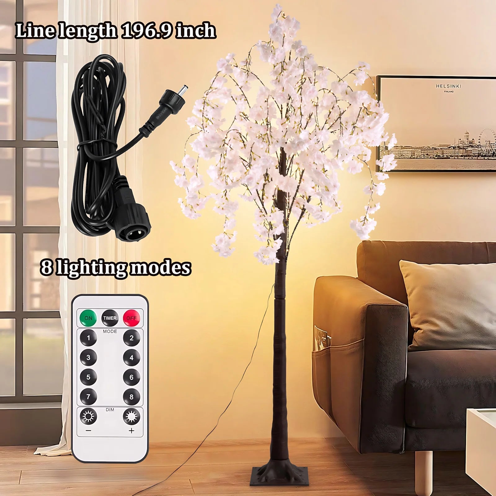 Cherry Blossom LED Tree Light 6ft 450 LEDs 8 Modes Remote DC 12V Indoor Decoration
