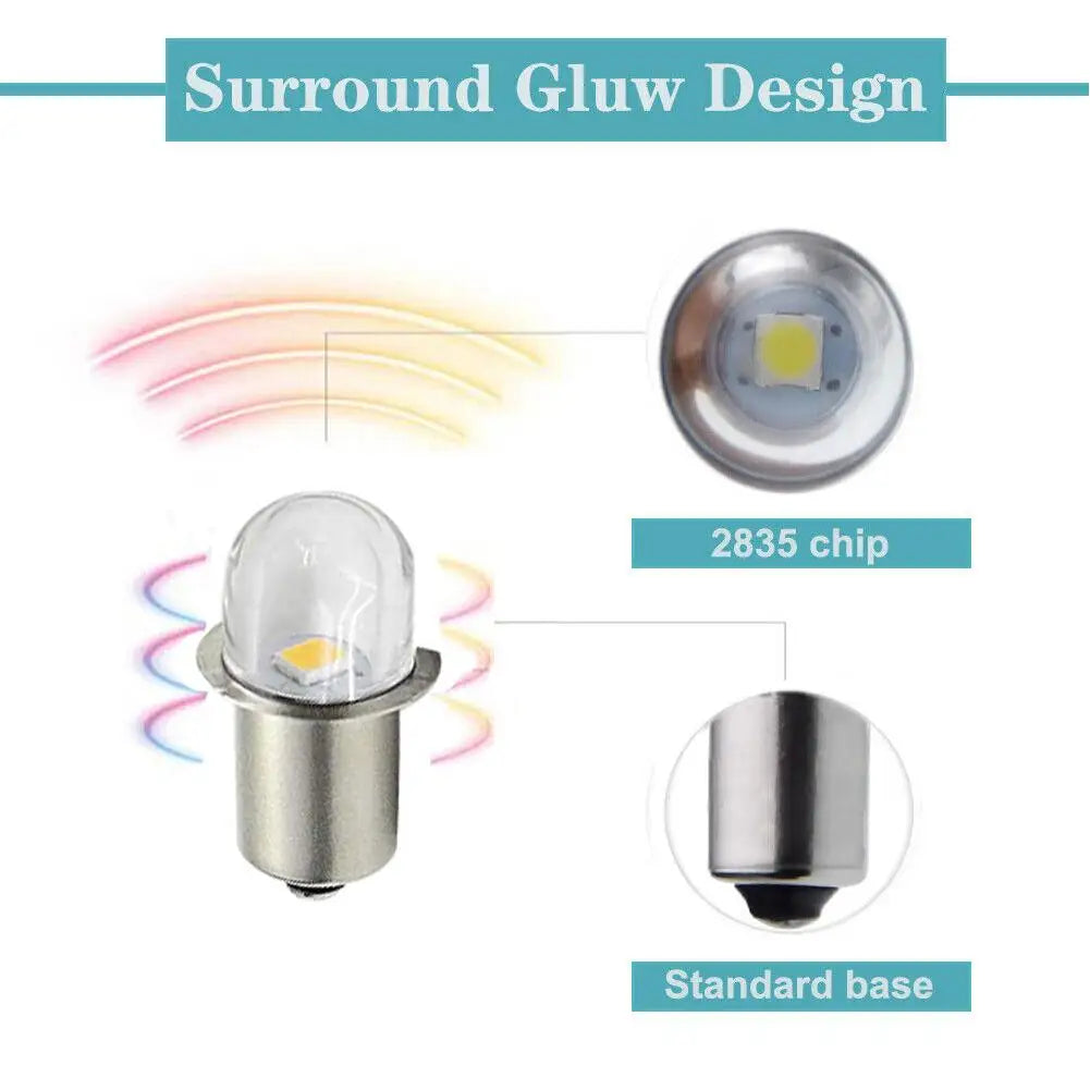 P13.5S LED Flashlight Replacement Bulb 0.5W DC 6V 12V 120 Degree SMD 2835 Warm White 3000K Cool White 6000K 50000 Hours Torch Upgrade