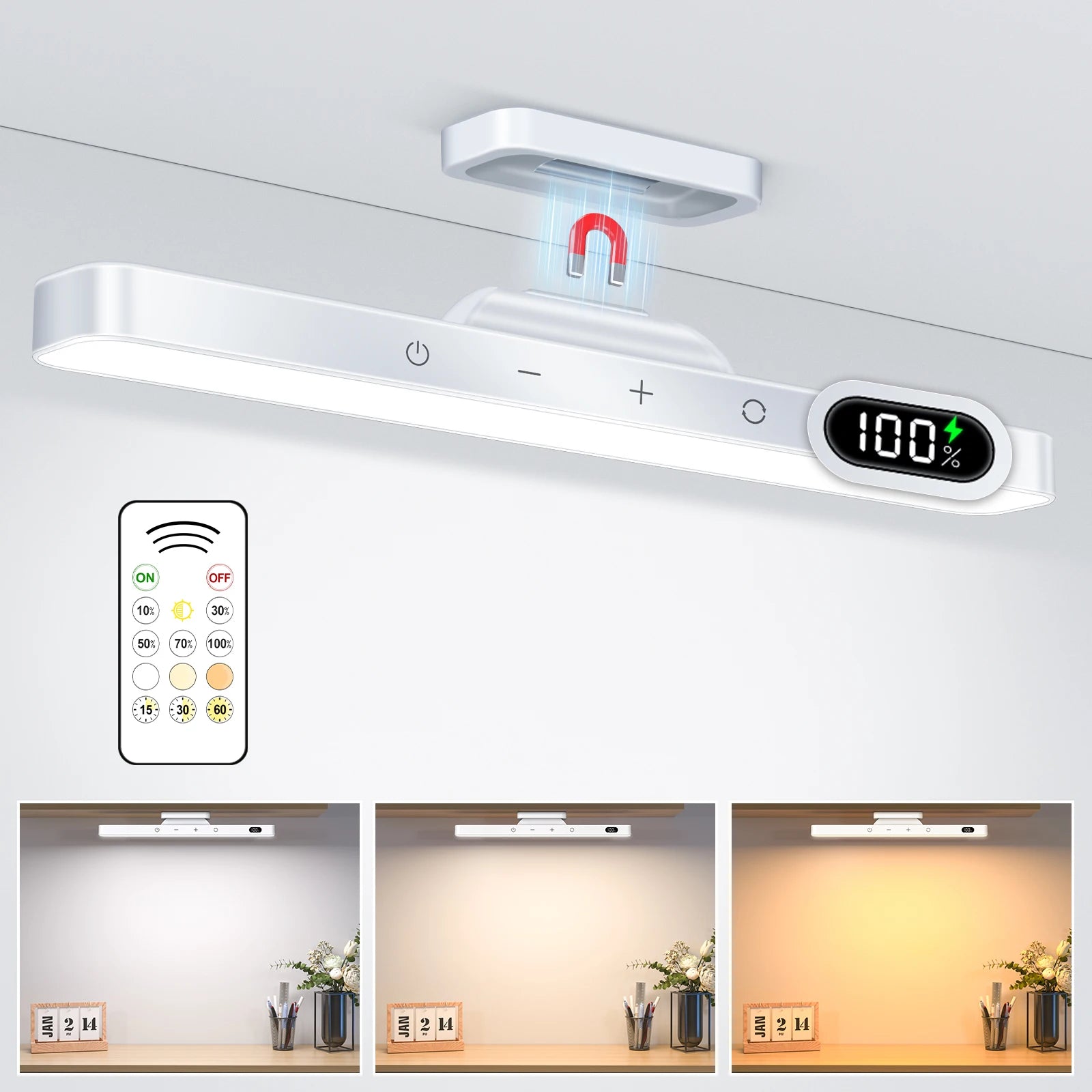 Rechargeable LED Light Bar 5W 120 LEDs 3-Color 5-Brightness Magnetic USB 2500mAh 300mm