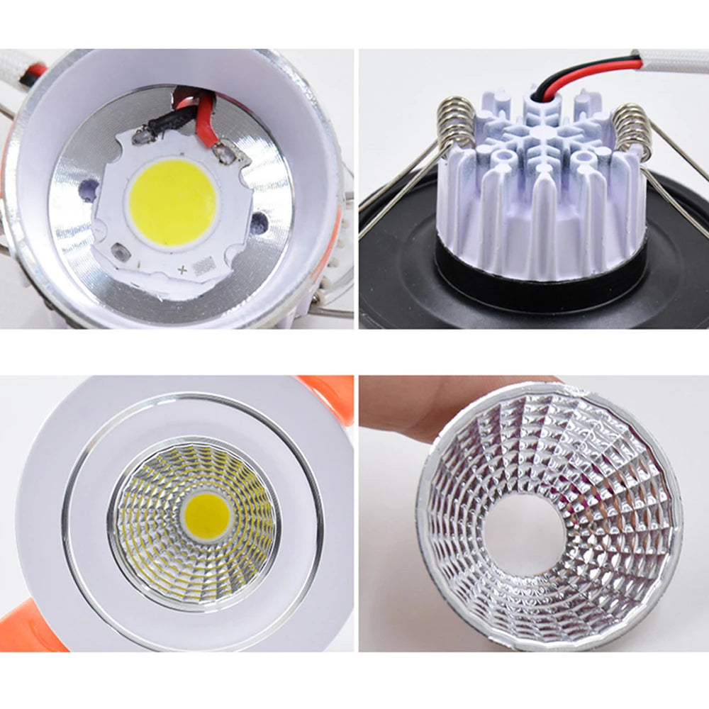 Dimmable Mini COB LED Recessed Downlight 3W 5W Epistar 45° CRI 85+ 95-110lm/W AC 85-265V