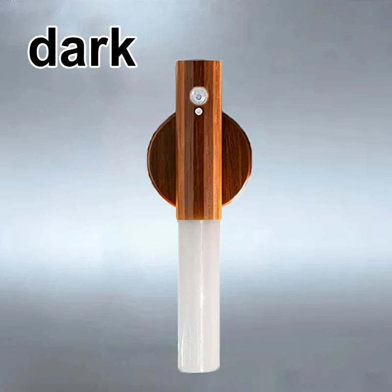 USB Rechargeable Magnetic LED Wall Lamp Motion Sensor 3 Modes 3 Color Temperatures Dimmable ABS Wood Grain Black Dark White Indoor