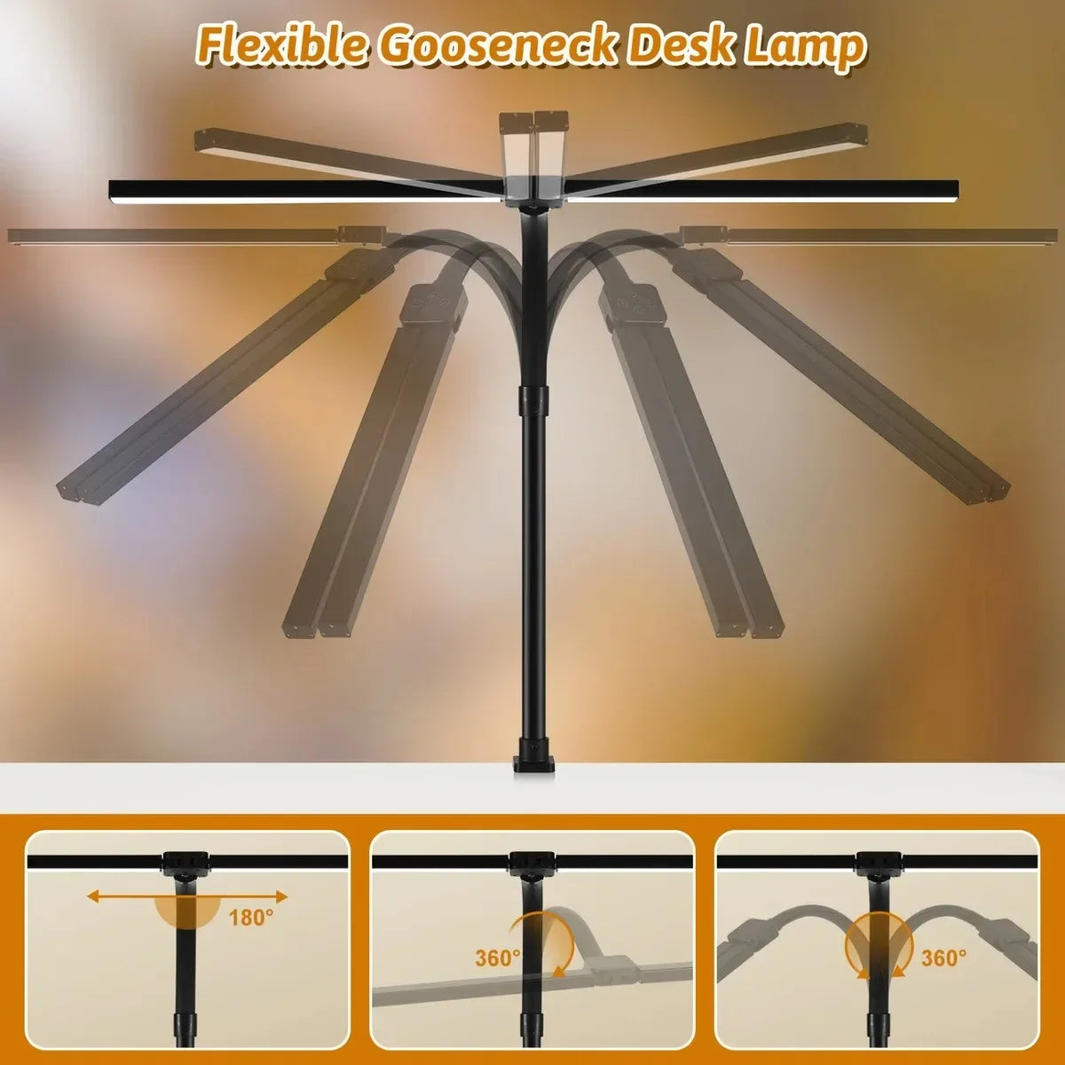 Double-Head LED Desk Lamp 80cm USB DC 5V CRI 90 5-Level Dim 5-CCT 2700-6500K Remote