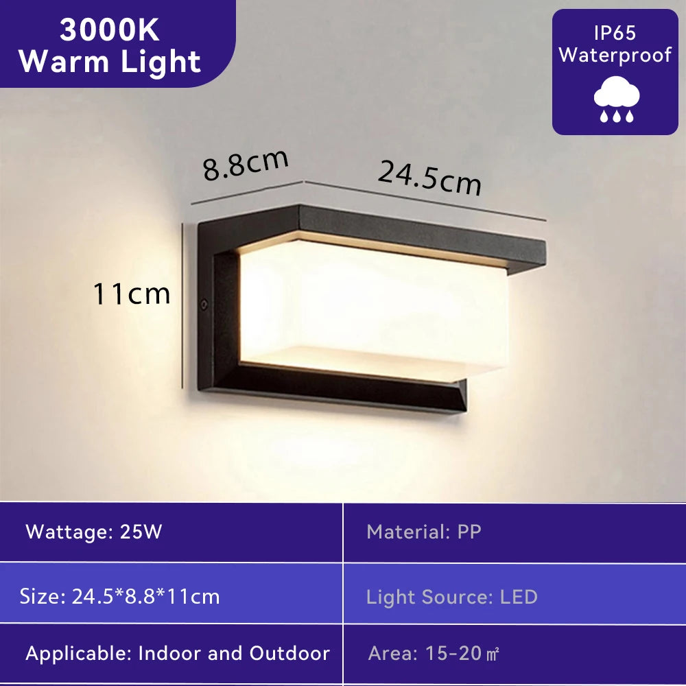 Modern Outdoor LED Wall Light Waterproof Black PC Acrylic Porch Garden AC110-220V