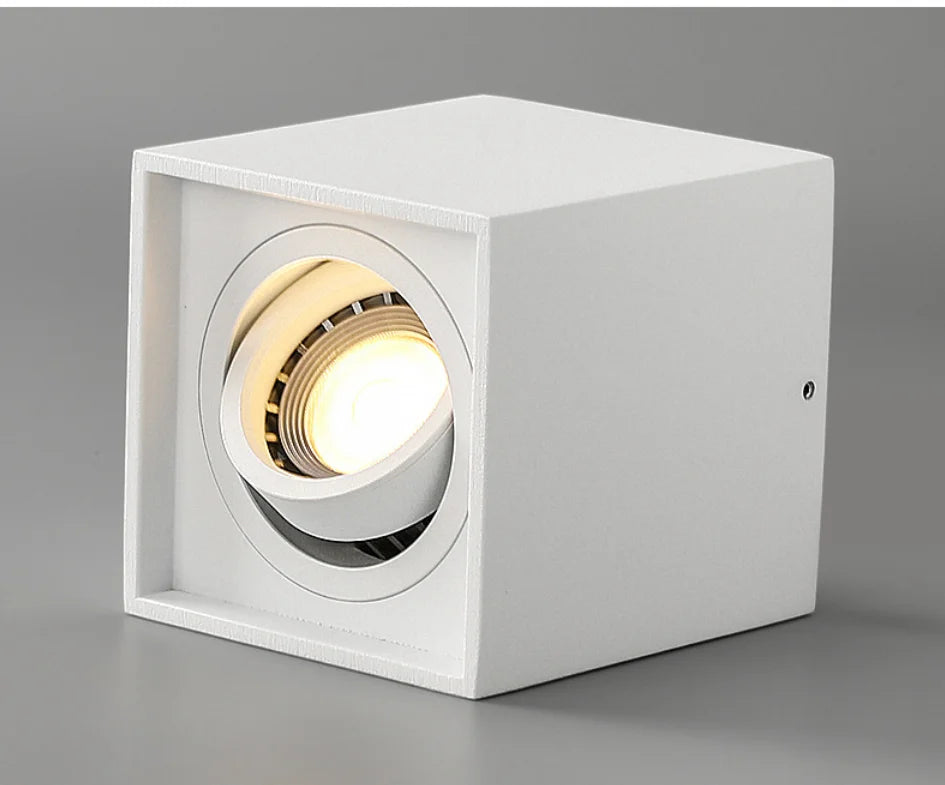 Square Surface-Mount LED Downlight 7W 12W Replaceable GU10 360° Pivot CRI 90+ AC 85-265V