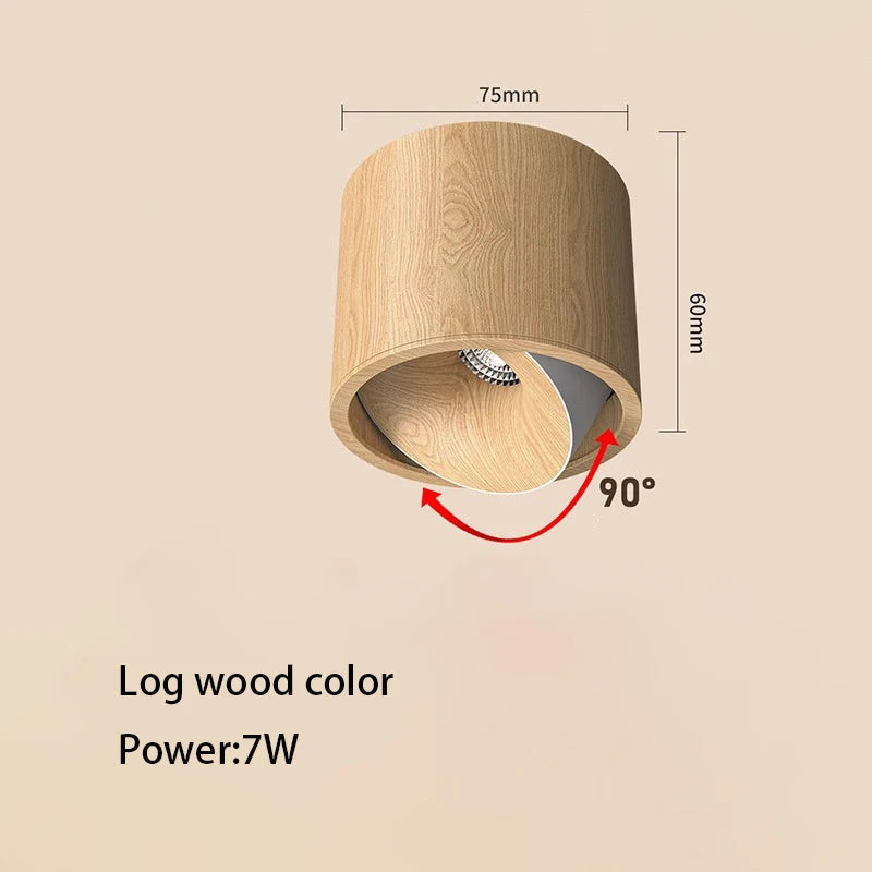 Wood Grain COB LED Surface Mounted Ceiling Spotlight 7W 12W 90 Degree Adjustable Aluminum AC 85-265V Walnut Log Wood 3000K 4000K 6000K