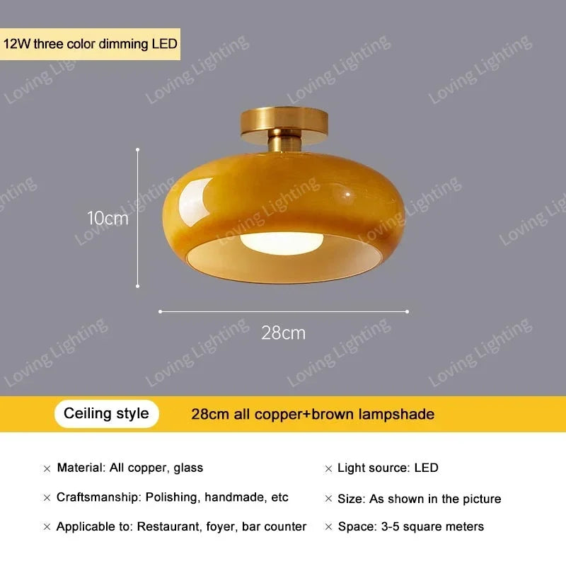 Vintage Glass LED Pendant Chandelier Gold Metal Single AC 90-260V Bedroom Dining Room