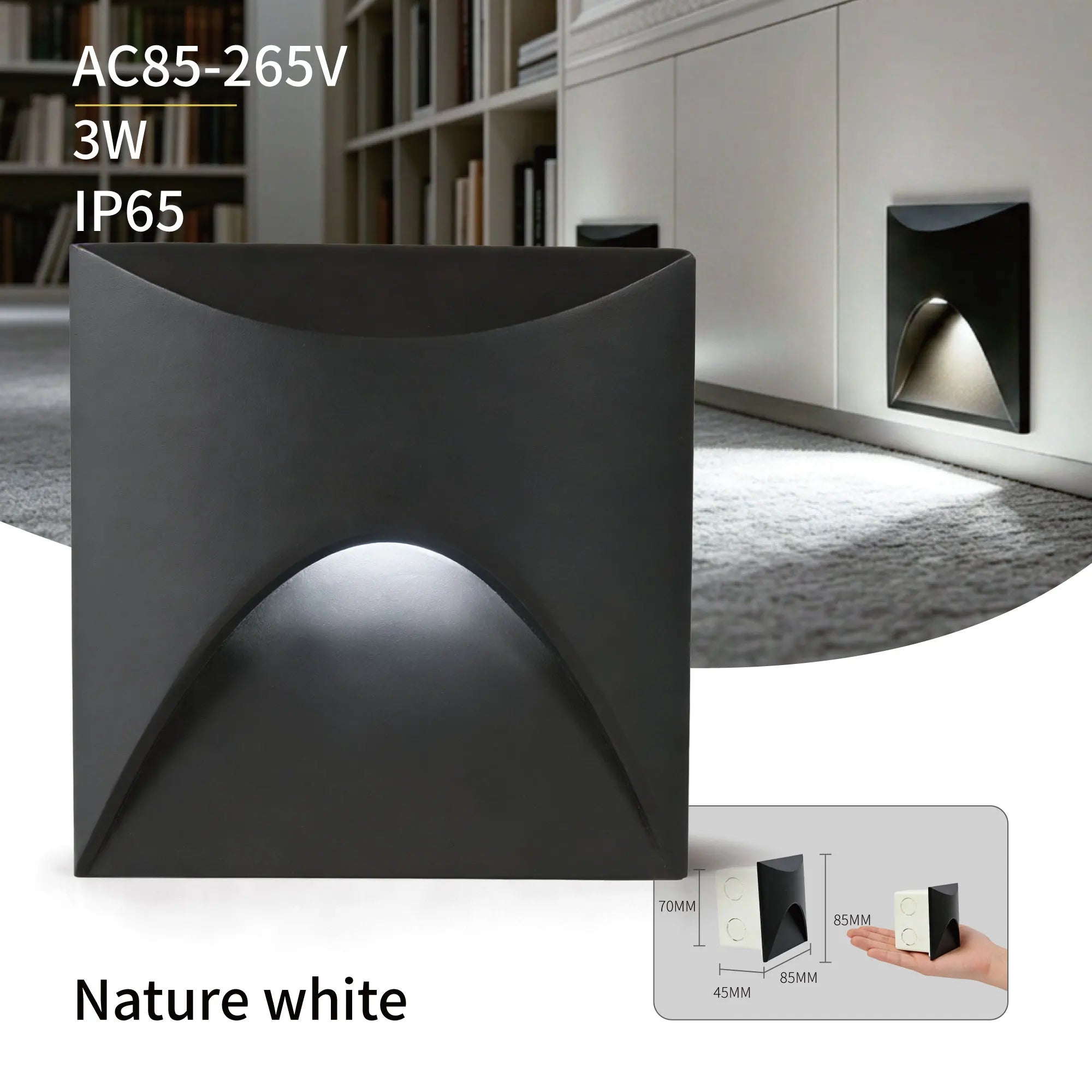 3W LED Recessed Step Light Square Round Black White AC 90-260V Anti-Glare Stair Wall