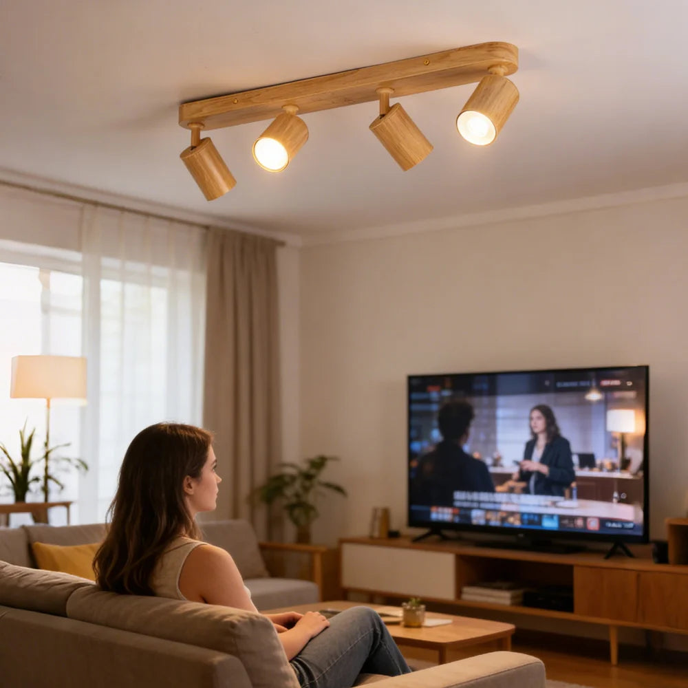 Wood Grain GU10 LED Ceiling Spotlight 25W Max 350 Degree Horizontal 90 Degree Vertical Adjustable AC 85-265V Single or Double Head Foyer Bedroom Kitchen
