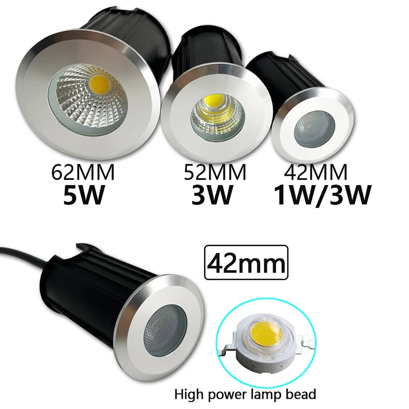 IP67 LED Underground Ground Light 1W 3W 5W AC 110-220V or DC 12-24V 100 lm/W Warm White Natural White Cool White Red Green Blue Garden Path Landscape