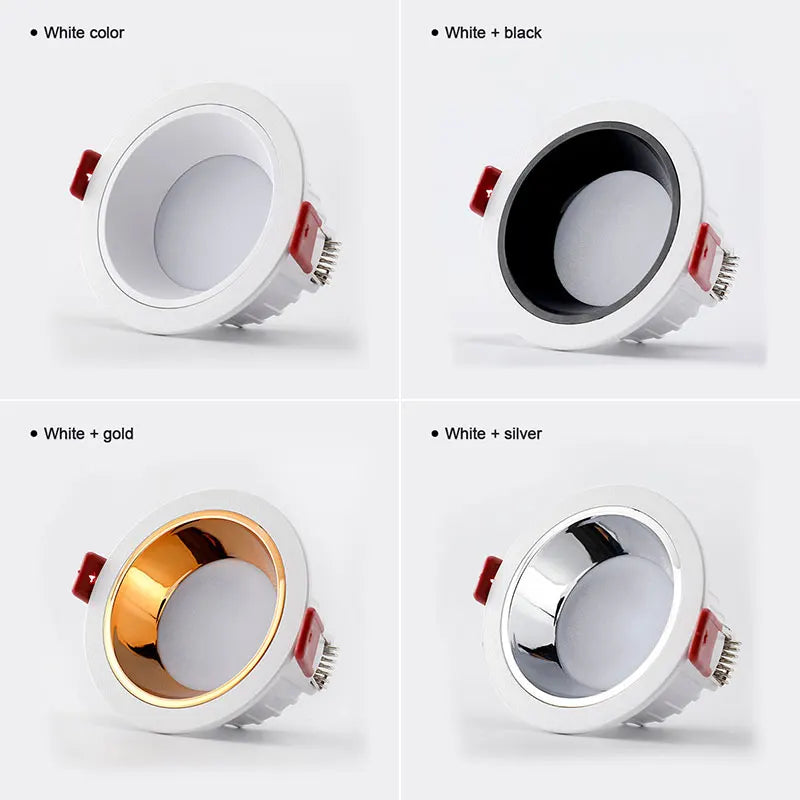Recessed Anti-Glare LED Downlight 5W 7W 9W 12W 15W 18W 24W 30W Aluminum Dimmable CRI 90 IP42 AC 85-265V Ceiling Spot Driver Included