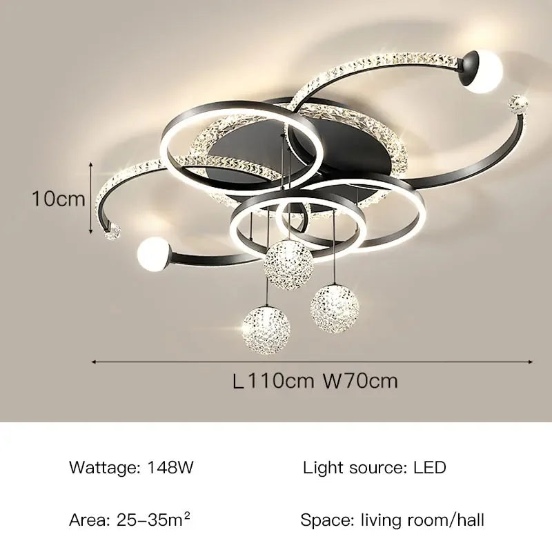 Modern Luxury LED Pendant Chandelier Iron Acrylic White Gold Black Dimmable Remote 85-265V