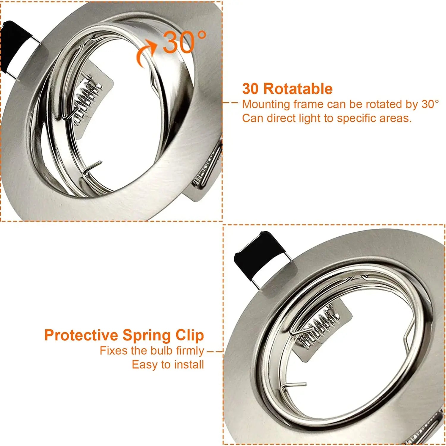 Recessed Ceiling Downlight Housing Frame 50mm Cutout for GU10 GU5.3 MR16 Spotlight Bulbs