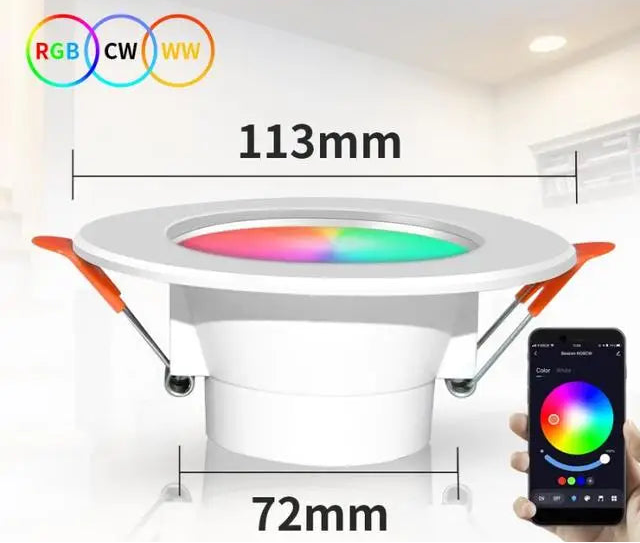 Smart RGB LED Recessed Downlight 10W 15W Bluetooth App Voice Wall Switch Dimmable 16 Colors 2700K to 6500K AC 85-265V Ceiling Spot