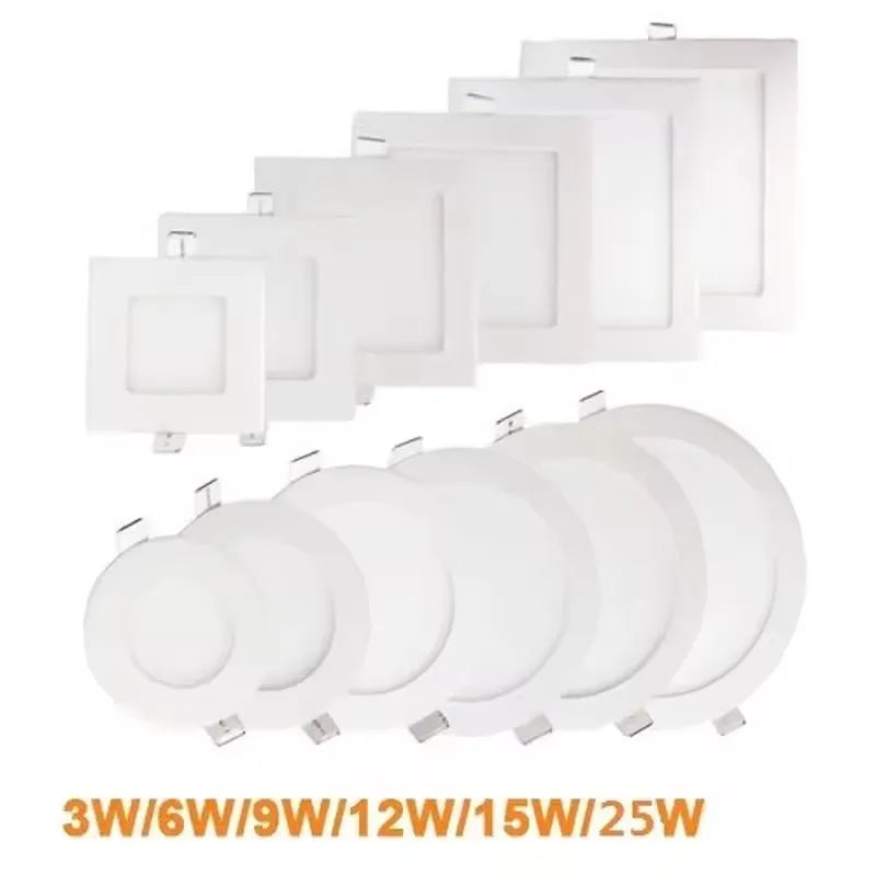 Ultra-Thin LED Recessed Panel Downlight 3W 4W 6W 9W 12W 15W 25W Dimmable 85-265V