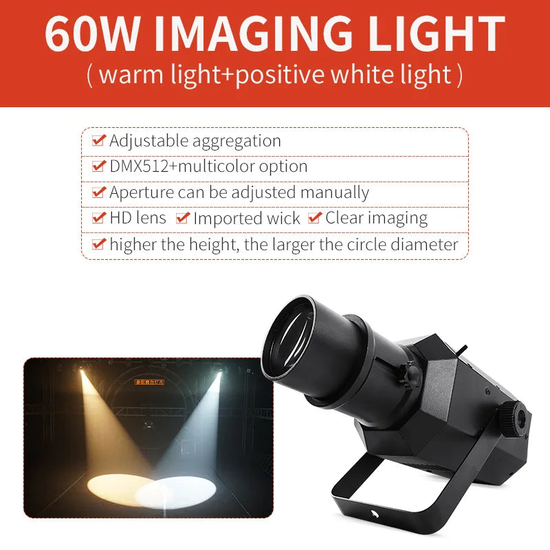 80W COB LED Stage Follow Spot Light DMX512 Voice Control Standalone AC 110-220V 30x12x12cm