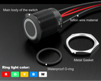 IP66 Waterproof Stainless Steel Push Button Switch 19mm 22mm 20A Momentary or Latching LED 12V 24V 110V 220V 20cm Wire 5 Colors