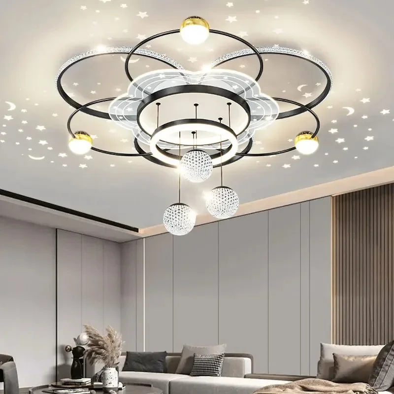 Modern Oval LED Pendant Chandelier Iron Acrylic Black Gold White Dimmable Remote AC 85-265V