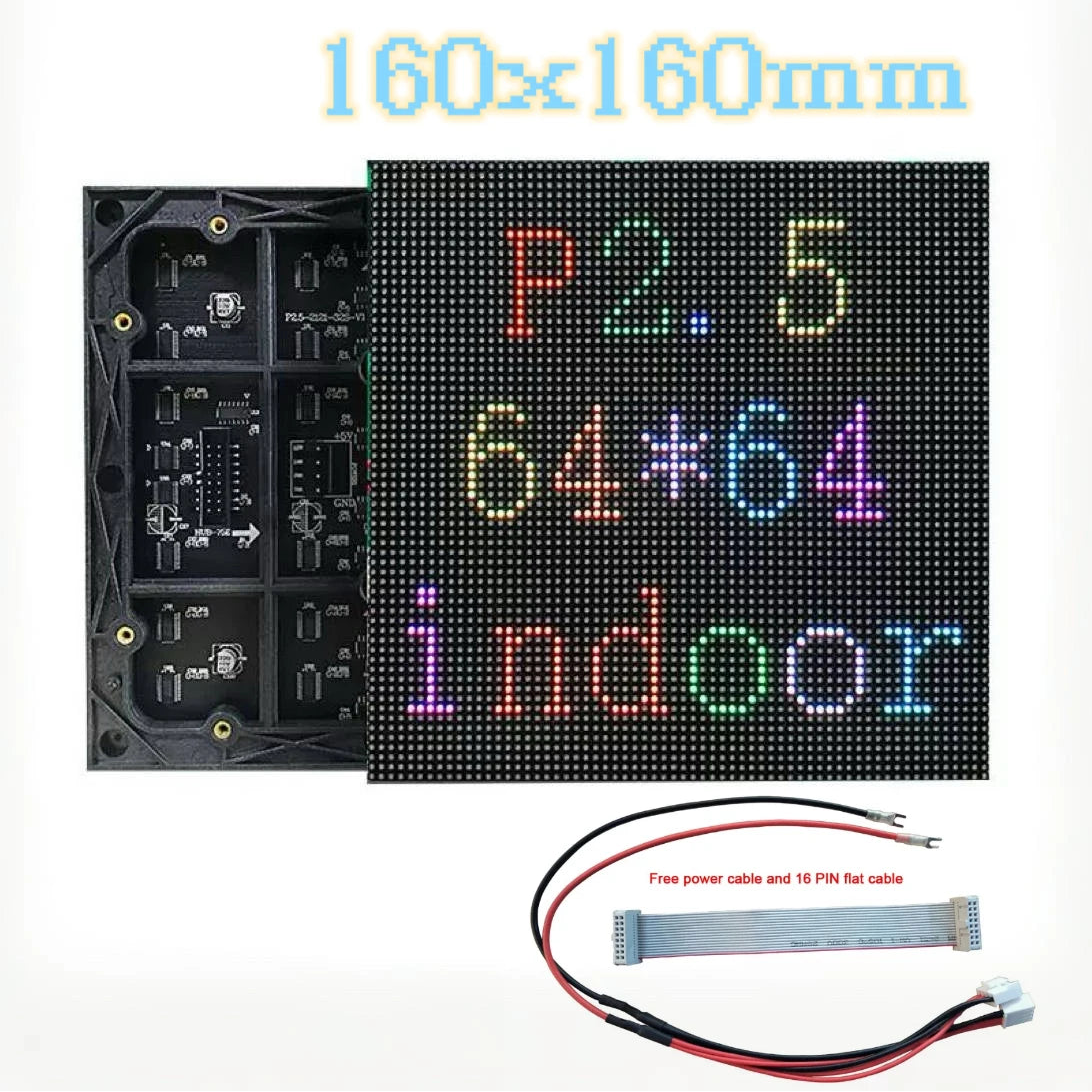 P2.5 Indoor Full Color RGB LED Display Module 160x160mm 64x64 Pixels SMD2121 1/32 Scan High Brightness Panel