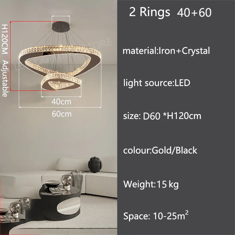 Modern Crystal LED Chandelier Stainless Steel Polished Cord Pendant Remote Control Dimmable AC 90-265V Villa Living Room Staircase