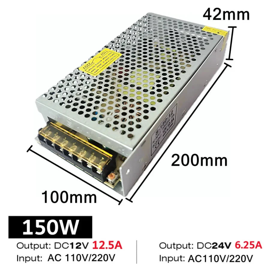 AC 110-220V to DC 12V 24V Power Supply 5A 10A 20A 40A LED Strip Indoor Aluminum Constant Voltage
