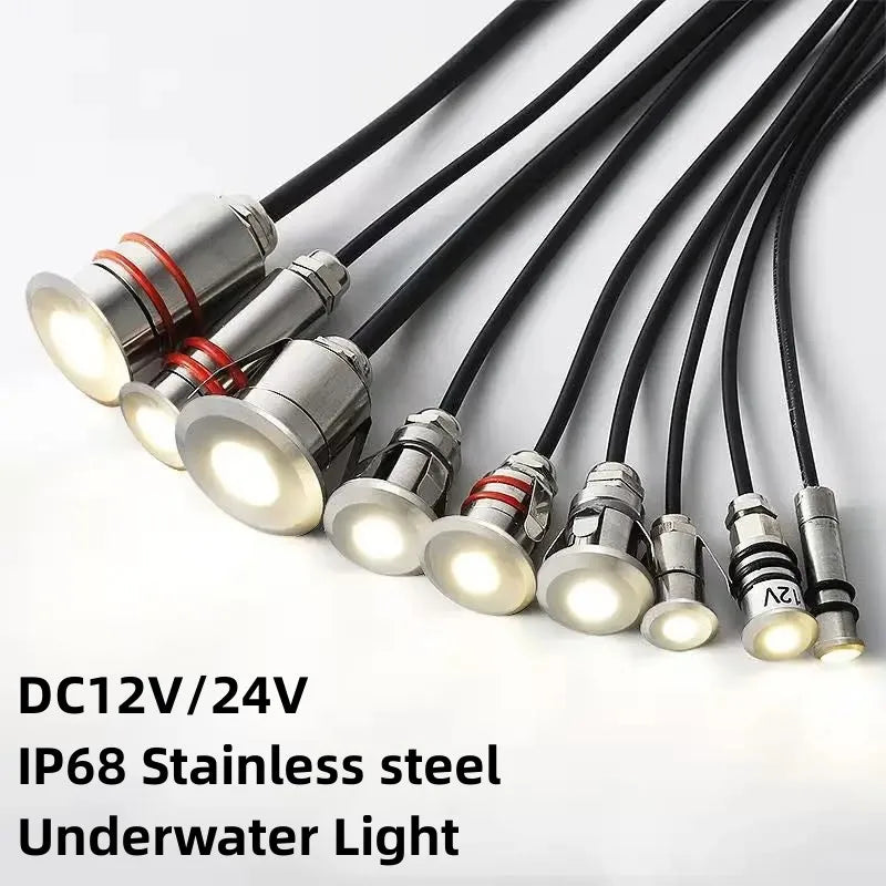 Mini IP68 LED Underwater Spotlight Stainless Steel DC 12-24V RGB 7-Color Auto Pool Garden