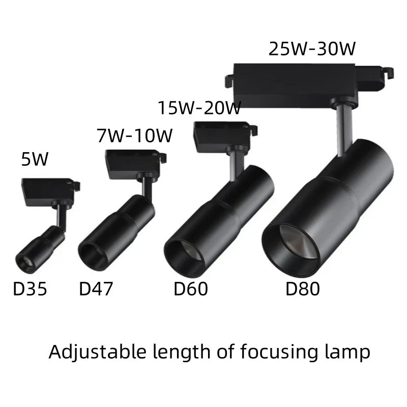Zoom track spotlight can focus light from 10 ° -60 °, freely adjust aperture size, bar restaurant atmosphere spotlight
