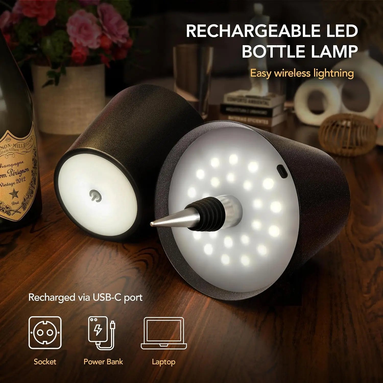 USB Rechargeable LED Table Lamp 5W Touch Control 3 Color Temperatures Stepless Dimming IP54 ABS Acrylic 1200mAh Bar Restaurant Camping
