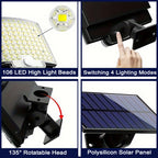 Solar LED Motion Sensor Flood Light 106 LED 3500lm 360 Degree Sensor 5 to 8 Meter Range Remote Control Outdoor Security Wall Lamp
