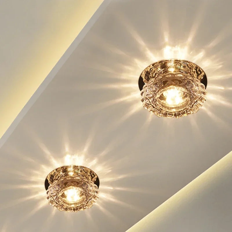 Crystal G4 LED Flush Mount Ceiling Light 5W 10cm Round Chrome Metal Embedded AC 85-250V Corridor Porch Balcony Bedroom