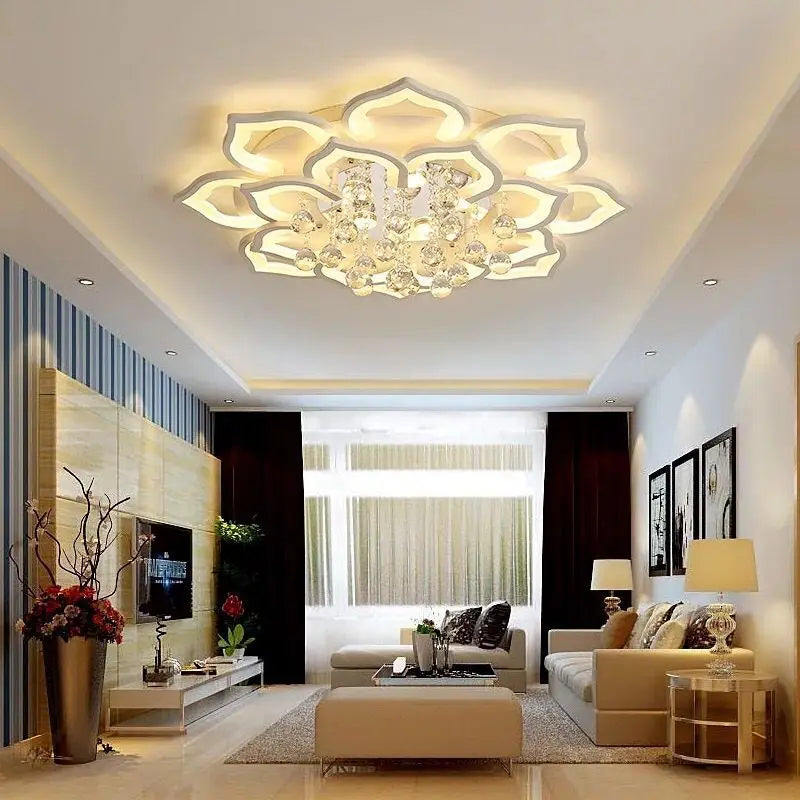Modern Crystal LED Ceiling Chandelier 24W 48W 72W 110W G9 Three Color Switch Control White Petal 50cm to 105cm Living Room Bedroom Kitchen AC 90-260V