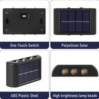 Solar Outdoor Wall Lamp IP65 Up Down 4LED 6LED 8LED Warm White 10H+ ABS Borosilicate Glass