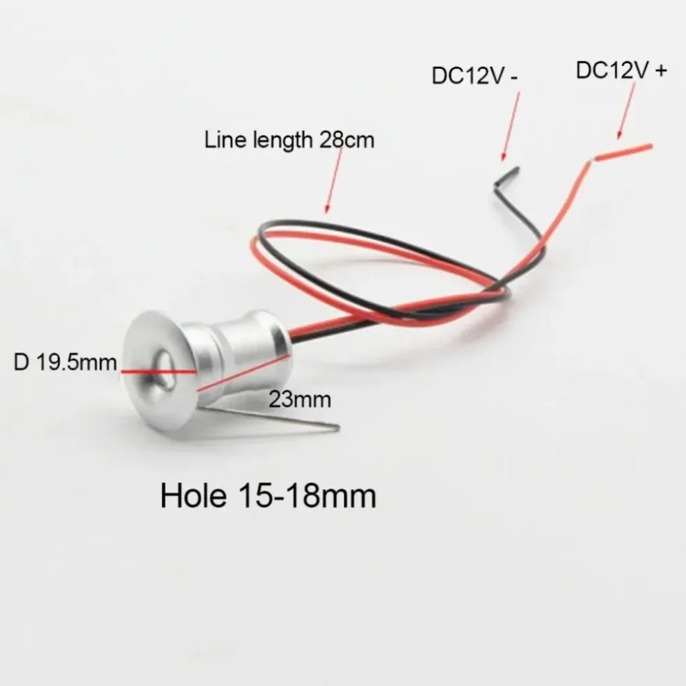 Mini 1W DC12V LED Recessed Spotlight D20mm 100lm 90-Degree Warm Neutral Cool RGB Colors