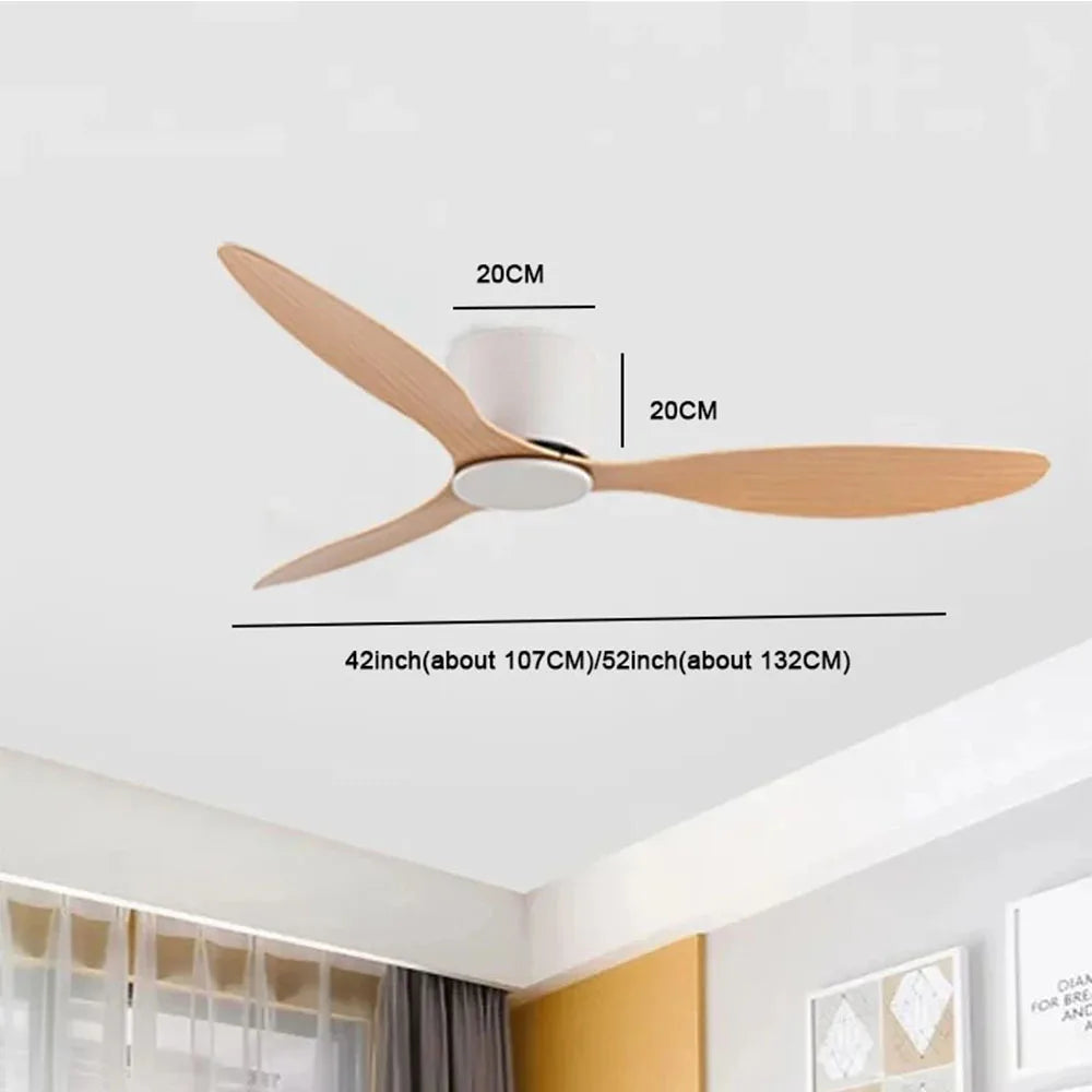 DC Motor Ceiling Fan No Light 42 52 Inch 6 Speed Reversible Remote White Wood Black 110-220V