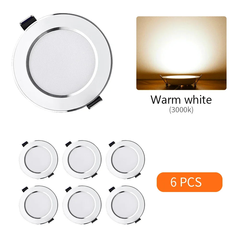 LED Recessed Downlight 5W 9W 12W 15W Aluminum CRI 80 Single Color or 3 Color Switching AC 110V or 220V 6 Pack or 12 Pack Round Ceiling Spot
