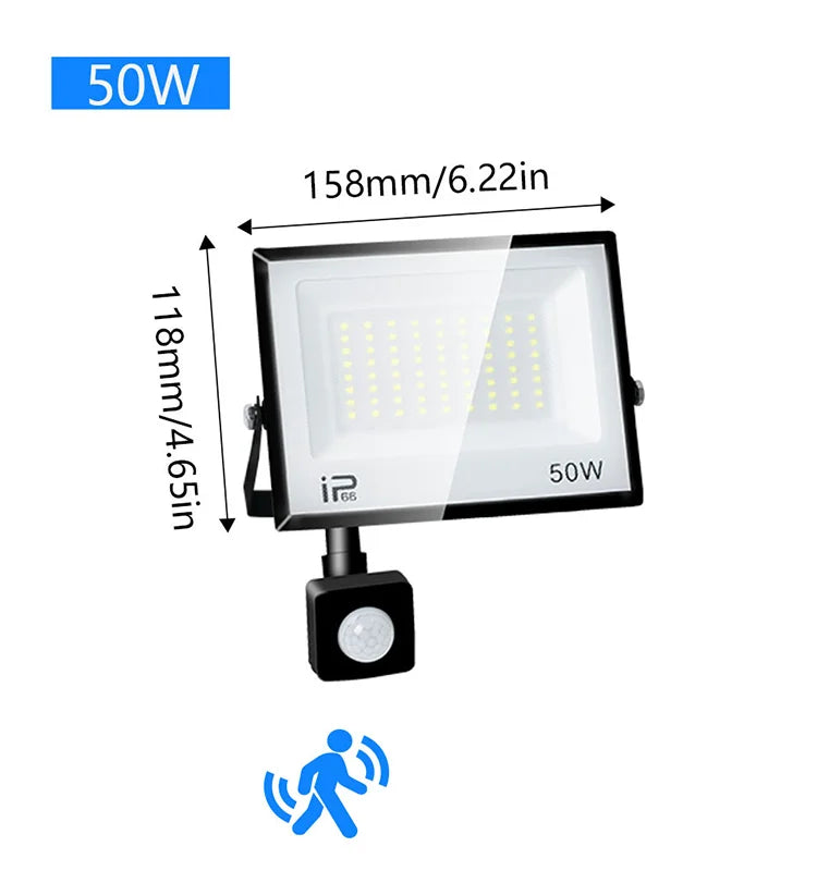 IP66 PIR Motion Sensor LED Flood Light 20W 30W 50W 70W 100W 150W 200W 300W Die Cast Aluminum AC 100-130V or 175-265V Outdoor Garden Security