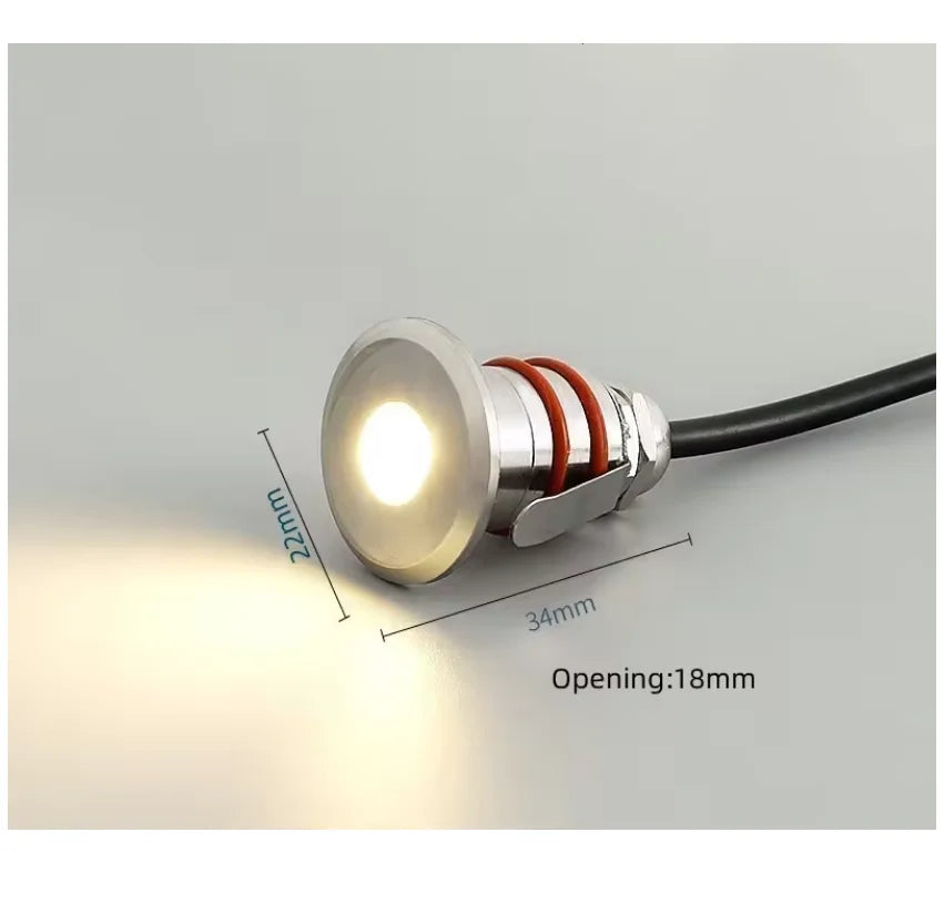 IP68 Mini LED Underwater Spotlight Stainless Steel DC 12V 24V Warm White 3000K 10mm 15mm 22mm 32mm Pool Stair Garden Deck Underground Lamp