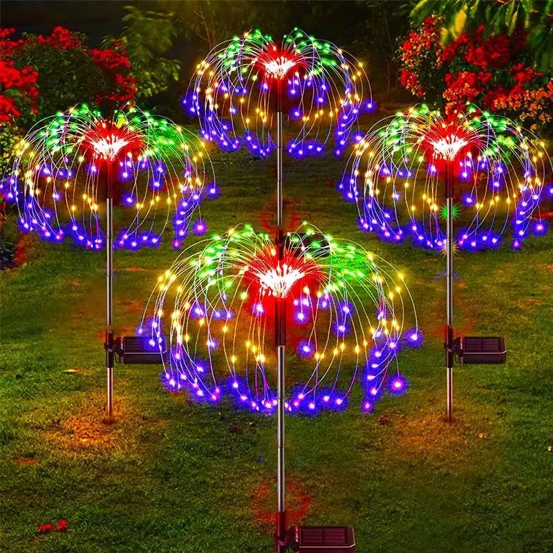 Solar LED Firework Dandelion Garden Stake Light IP68 Waterproof Stainless Steel ABS Colorful Outdoor Lawn Landscape Decor