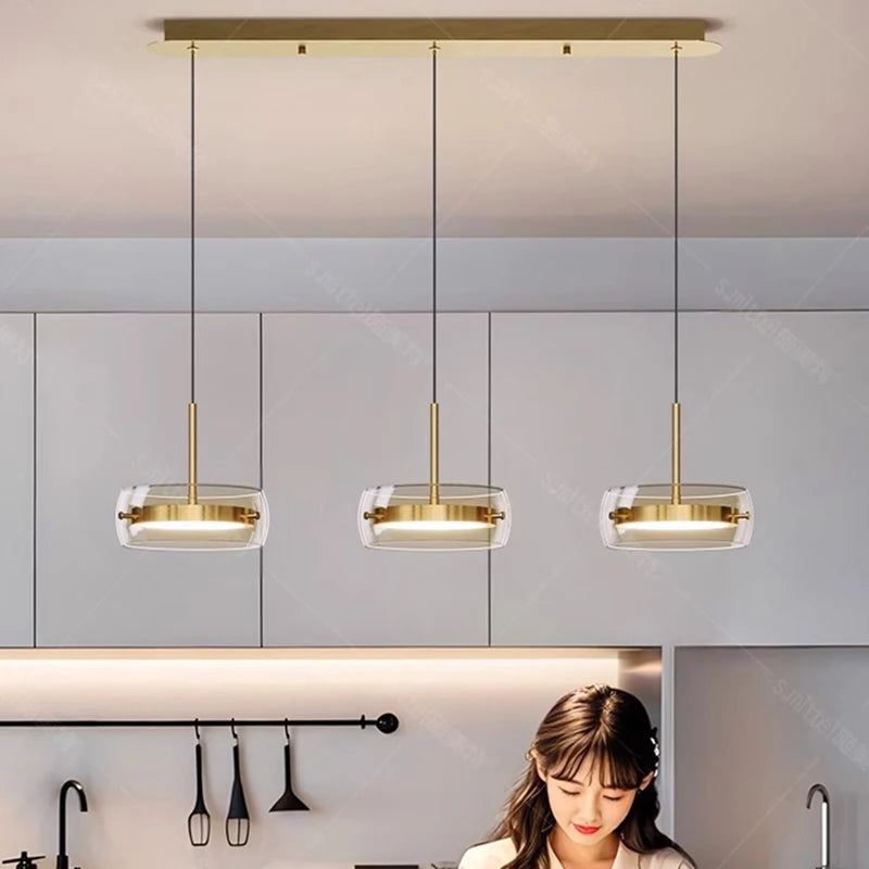 Modern Multi-Head Glass Pendant Light 1 3 4 Heads 5-60W Ironware Dimmable AC 90-265V