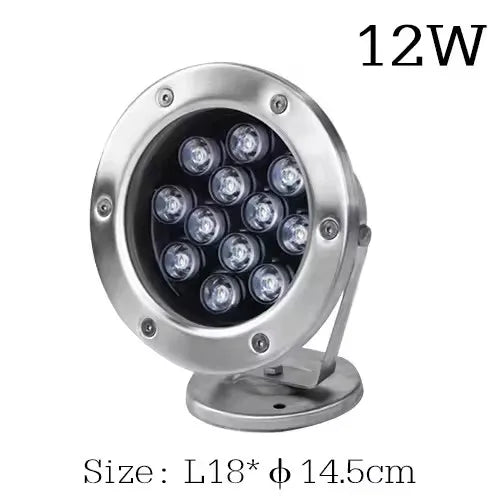 IP68 LED Underwater Pool Light 3W-24W DC 24V 180° RGB Remote Stainless Steel Tempered Glass